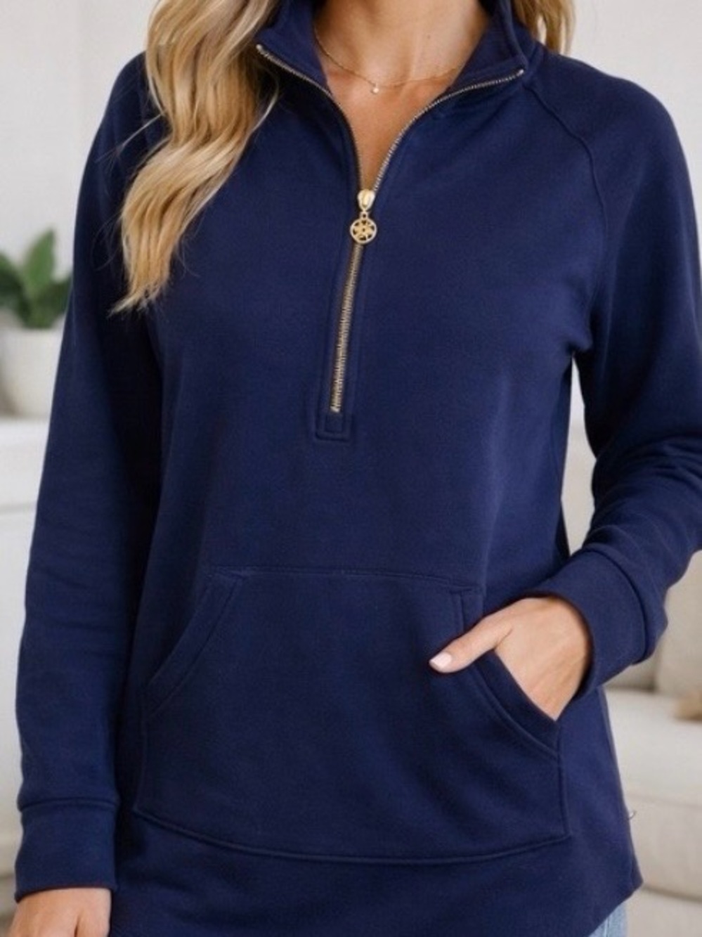 Lilly Pulitzer Women’s Small Popover Navy Blue Half-Zip Pullover Sweatshirt